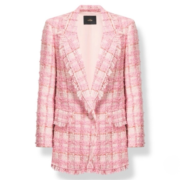 TWINSET ACTITUDE Jacquard Check Boucle Tweed Lurex Fringe Boyfriend Fit Blazer - Picture 9 of 16